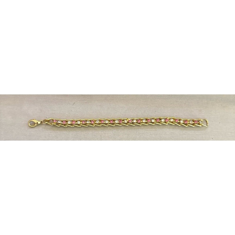 Gold Tone Bracelet with Pink and Clear Rhinestones
